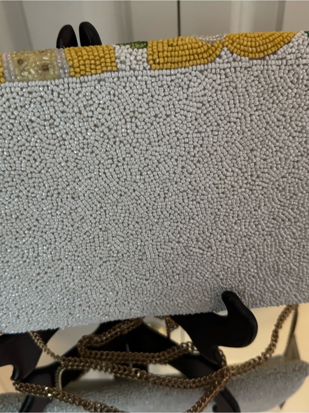 Antik Kraft Hand-Beaded Print Clutch Bag in Yellow and White - Picture 2 of 6